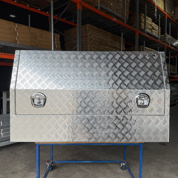Ute Toolbox - 1450mmx600mmx850mm - Half Open - Raw Checker Plate