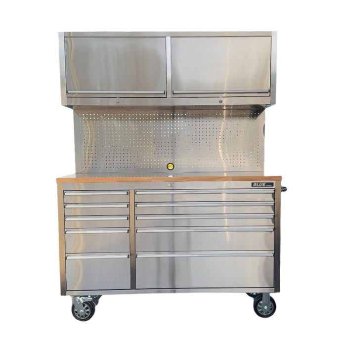 Tool Chest - 1.4m Workbench with 10 Drawers and 2 Cabinets -Stainless Steel