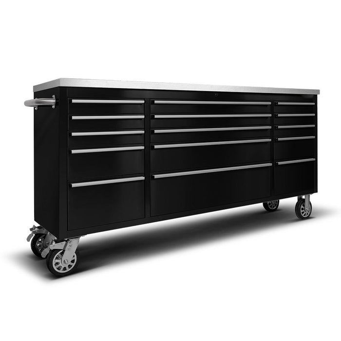 Tool Chest - 1.8m Workbench Base Unit - Black with Stainless Steel Top