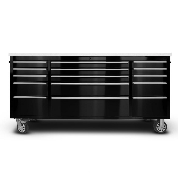 Tool Chest - 1.8m Workbench Base Unit - Black with Stainless Steel Top