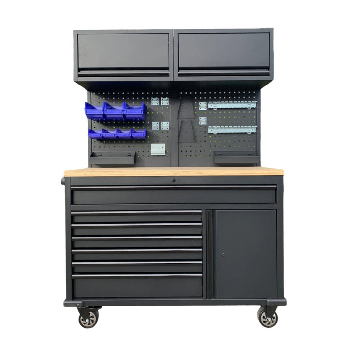 Tool Chest - 1.4m Workbench with Overhead Cabinets - Black