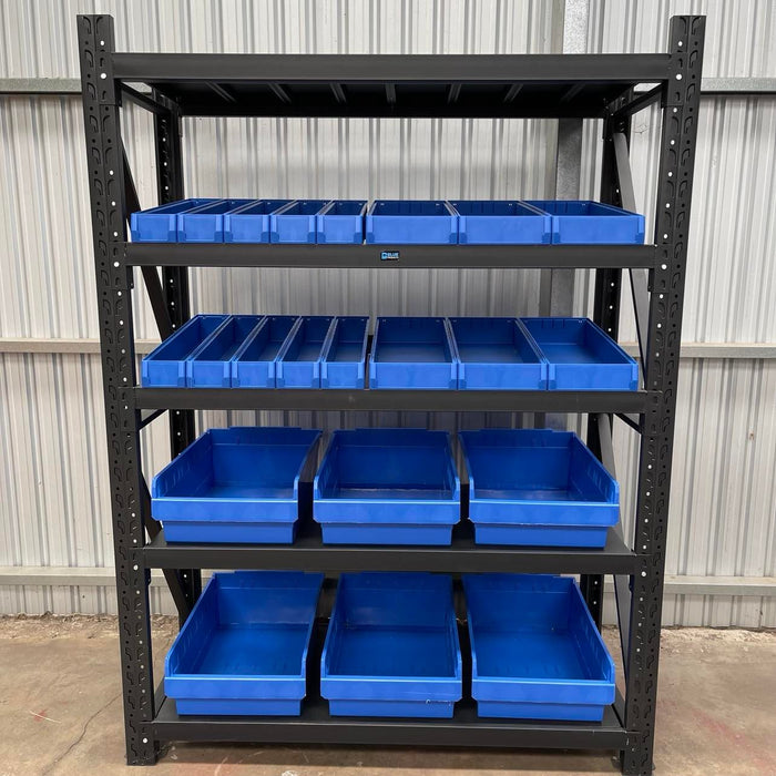 Plastics - 1500mm Shelving with Plastic Tubs and Max Tray Combo