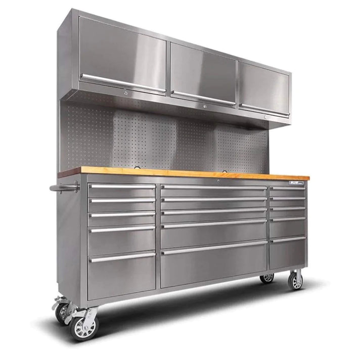 Tool Chest - 1.8m Workbench with 15 Drawers and 3 Cabinets -Stainless Steel