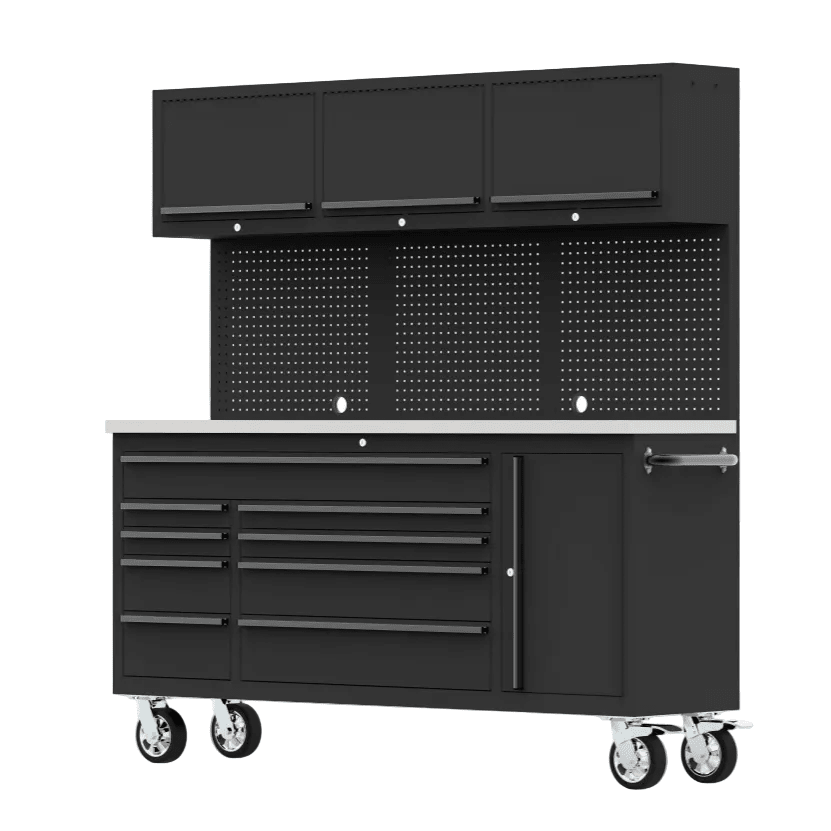Tool Chest - 1.8m Workbench with Overhead Cabinets - Black - Stainless ...