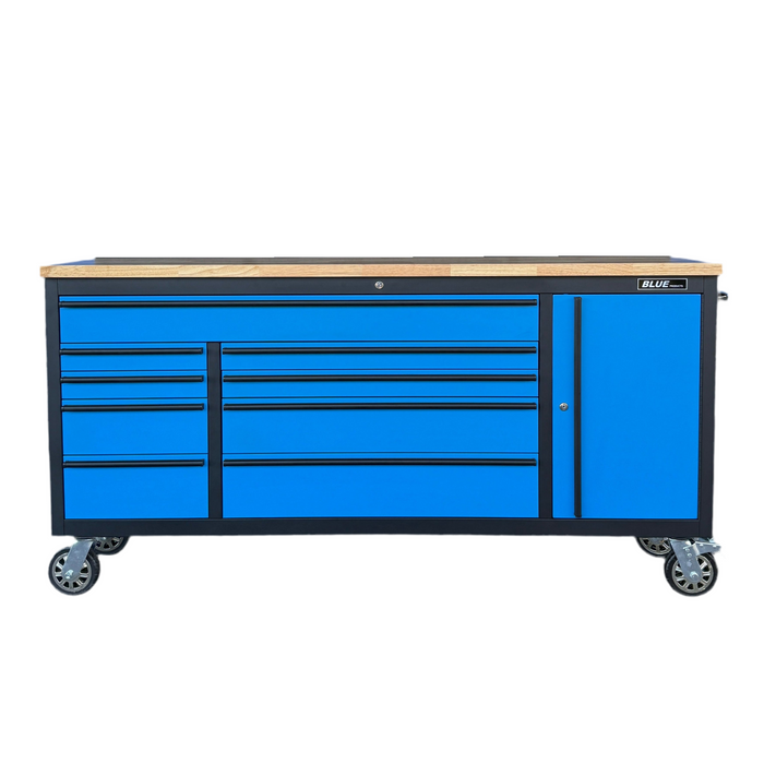 Tool Chest - 1.8m Workbench Base Unit - Blue with Timber Top