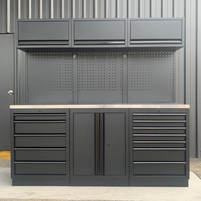 Tool Chest - Modular Workbench with Overhead Cabinet - Black