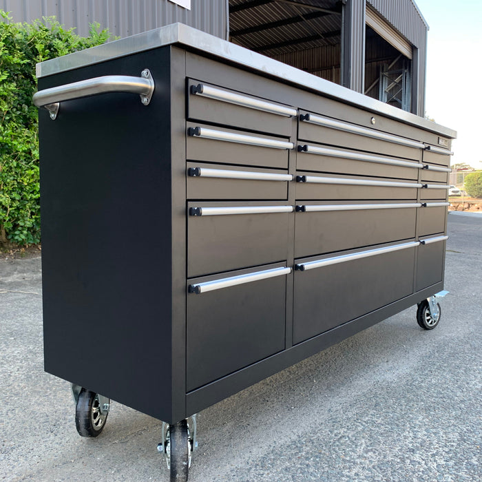 Tool Chest - 1.8m Workbench Base Unit - Black with Stainless Steel Top
