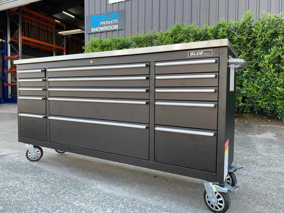 Tool Chest - 1.8m Workbench Base Unit - Black with Stainless Steel Top
