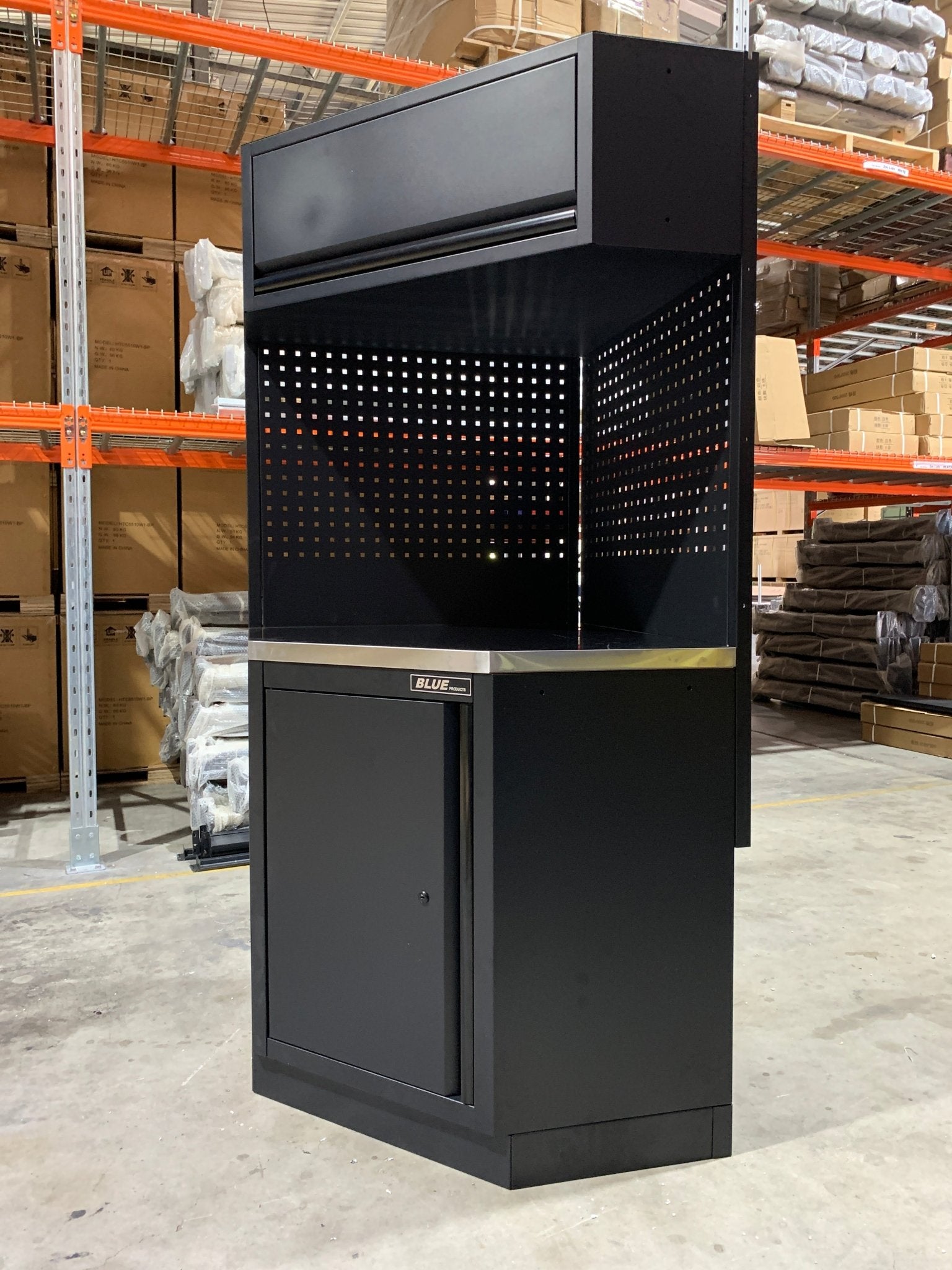 Modular - Workbench Corner with Overhead Cabinet — Blue Products