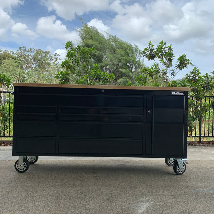 Tool Chest - 1.8m Workbench Base Unit - Black with Timber Top