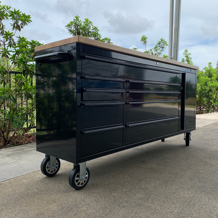 Tool Chest - 1.8m Workbench Base Unit - Black with Timber Top