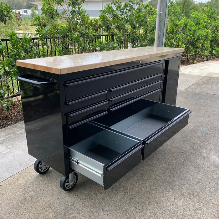 Tool Chest - 1.8m Workbench Base Unit - Black with Timber Top