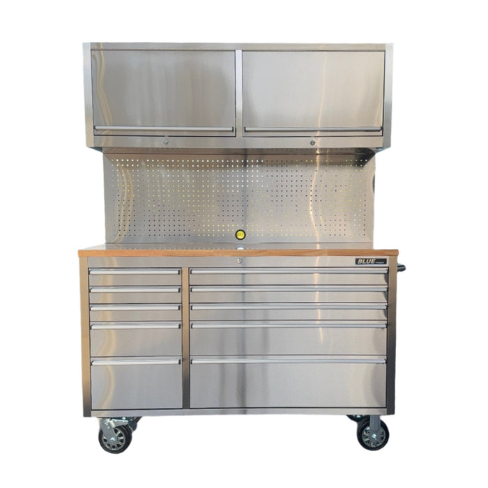 Tool Chest - 1.4m Workbench with 10 Drawers and 2 Cabinets -Stainless Steel