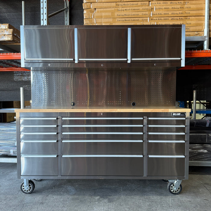 Tool Chest - 1.8m Workbench with 15 Drawers and 3 Cabinets -Stainless Steel
