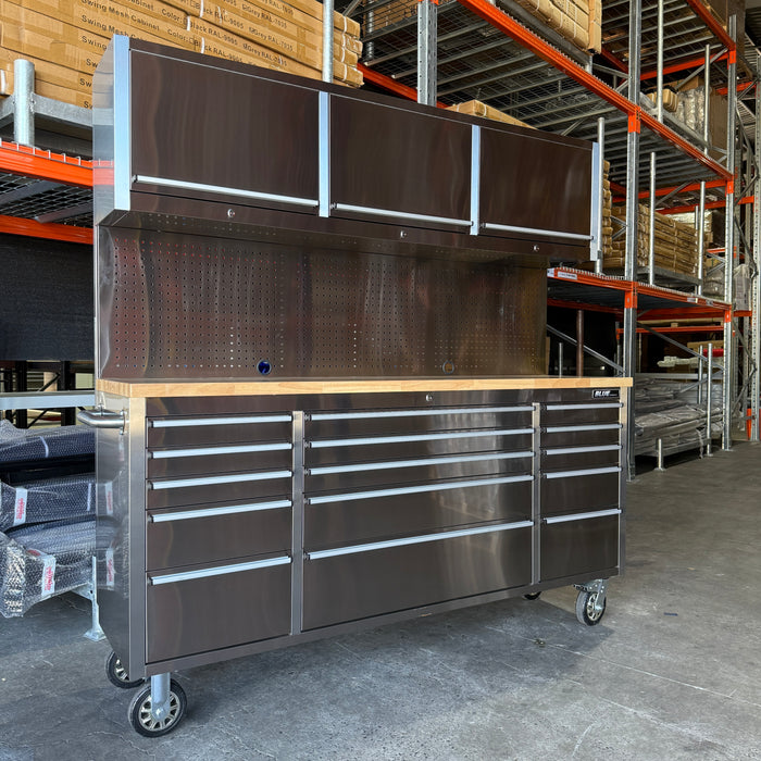 Tool Chest - 1.8m Workbench with 15 Drawers and 3 Cabinets -Stainless Steel
