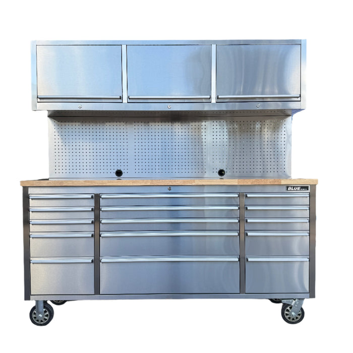 Tool Chest - 1.8m Workbench with 15 Drawers and 3 Cabinets -Stainless Steel
