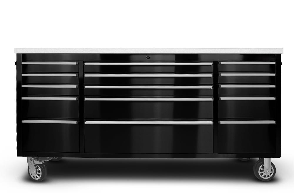 Tool Chest - 1.8m Workbench Base Unit - Black with Stainless Steel Top