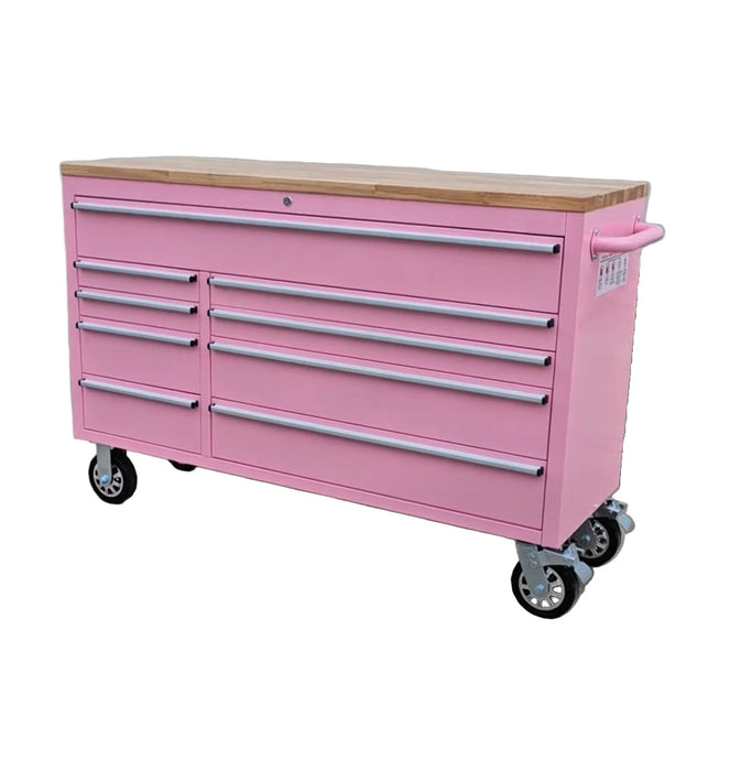 Tool Chest - 1.4m Workbench Base Unit - Pink with Timber Top