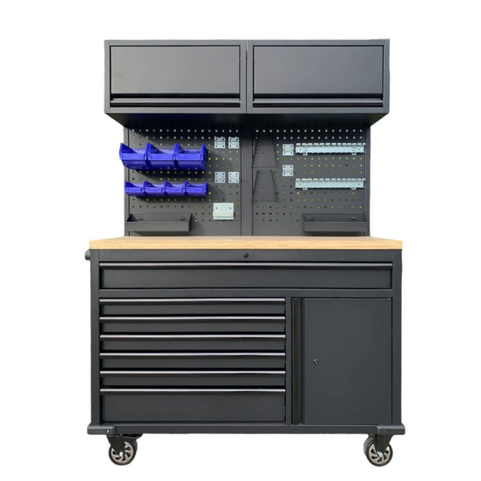 Tool Chest - 1.4m Workbench with Overhead Cabinets - Black