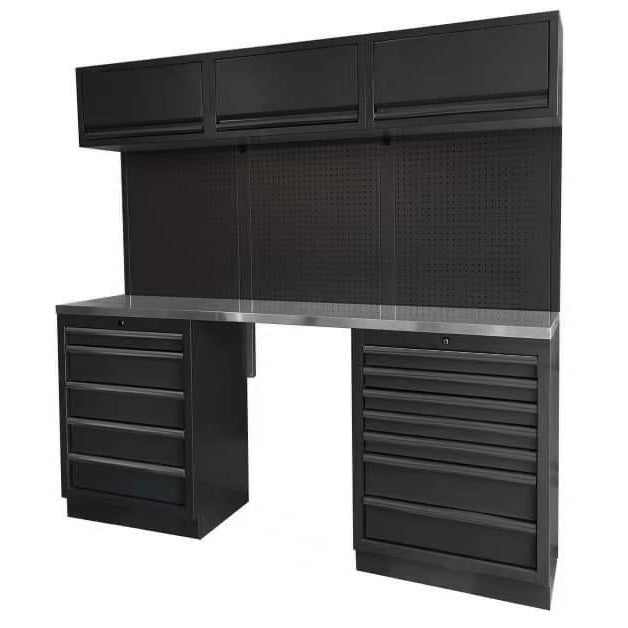 Tool Chest - Modular Workbench with Overhead Cabinet - Black