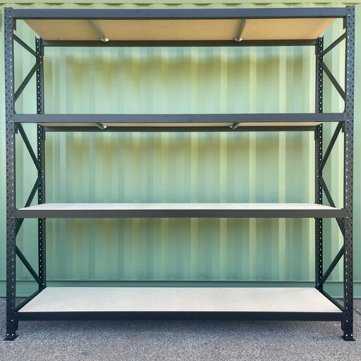Open metal shelving 