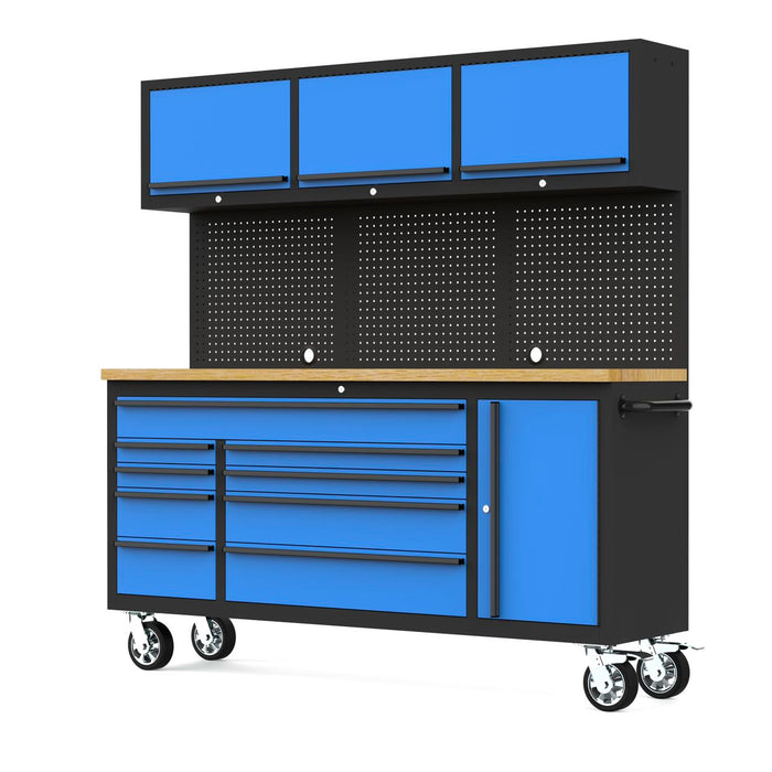 Tool Chest - 1.8m Workbench with Overhead Cabinets - Blue
