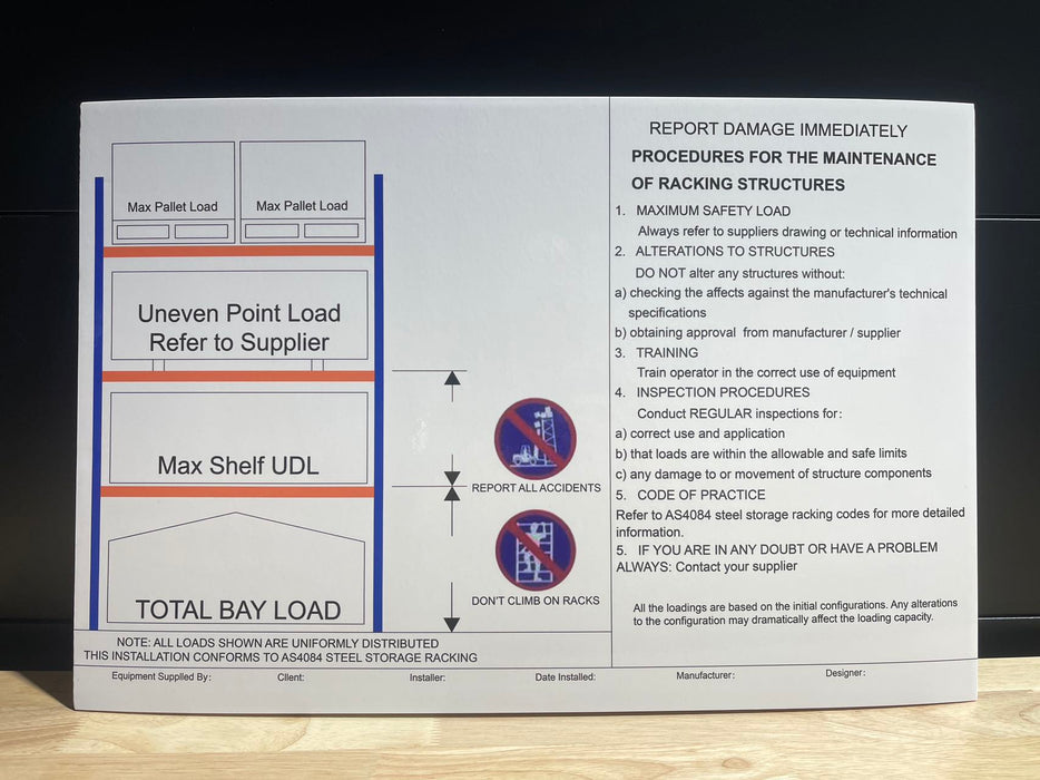 Pallet Rack - Safety Load Sign