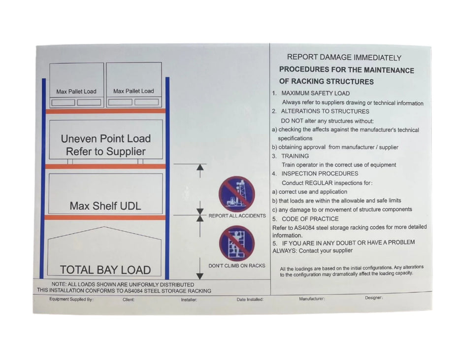 Pallet Rack - Safety Load Sign