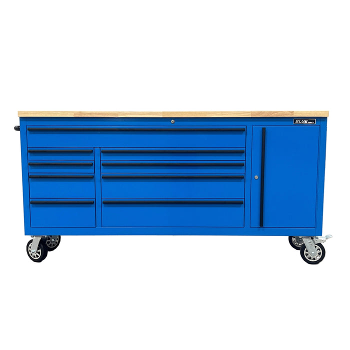 Tool Chest - 1.8m Workbench Base Unit - Blue with Timber Top