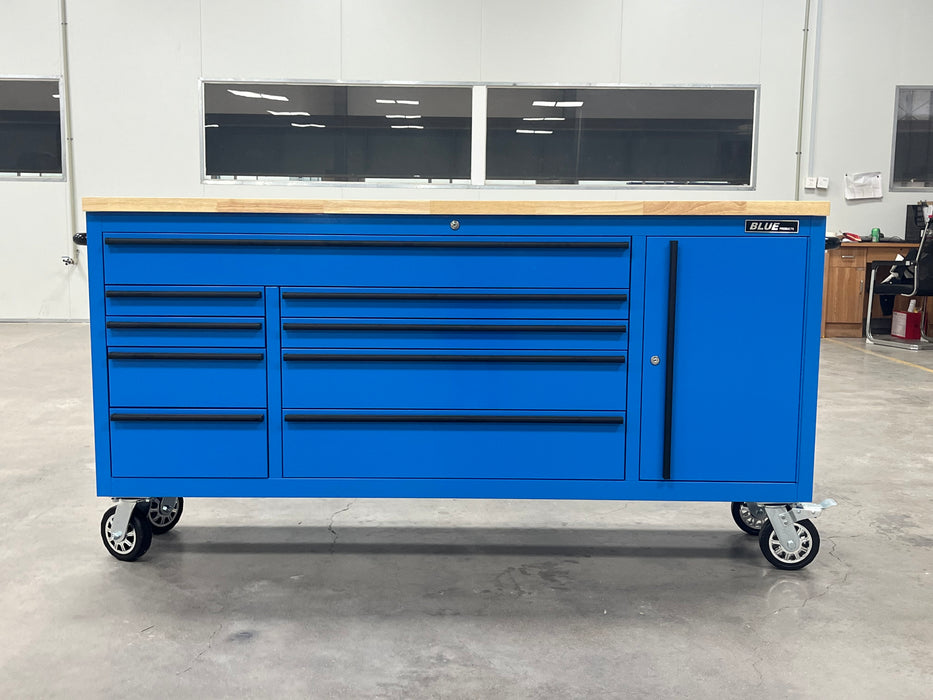 Tool Chest - 1.8m Workbench Base Unit - Blue with Timber Top
