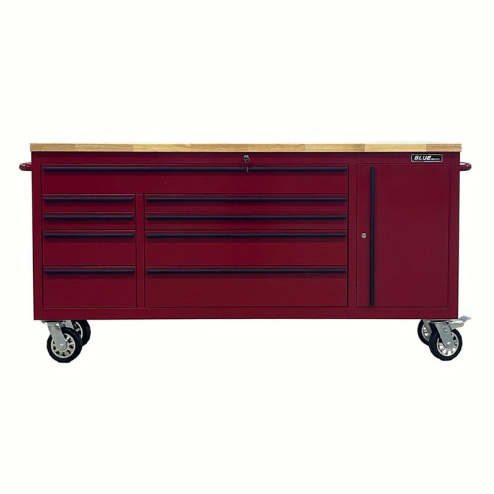 Tool Chest - 1.8m Workbench Base Unit - Maroon with Timber Top