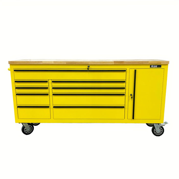 Tool Chest - 1.8m Workbench Base Unit - Yellow with Timber Top