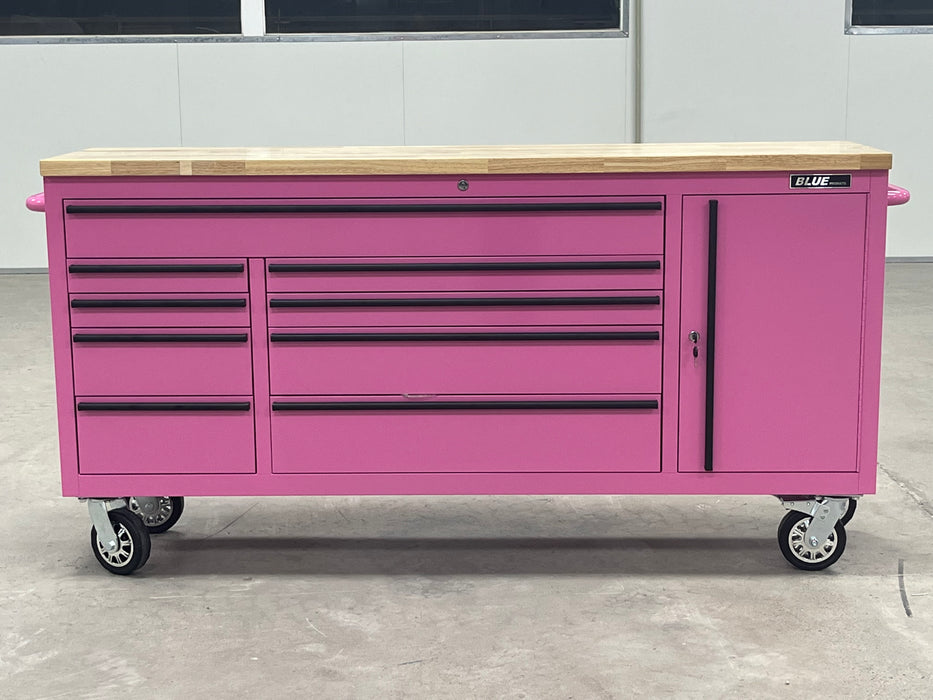 Tool Chest - 1.8m Workbench Base Unit - Pink with Timber Top