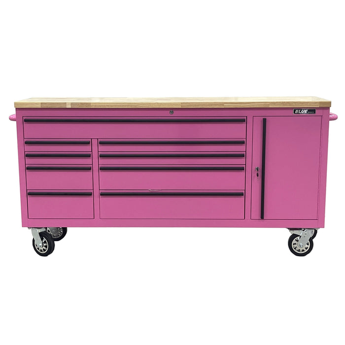 Tool Chest - 1.8m Workbench Base Unit - Pink with Timber Top