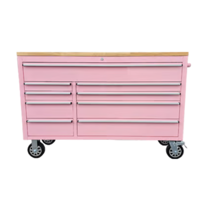 Tool Chest - 1.4m Workbench Base Unit - Pink with Timber Top