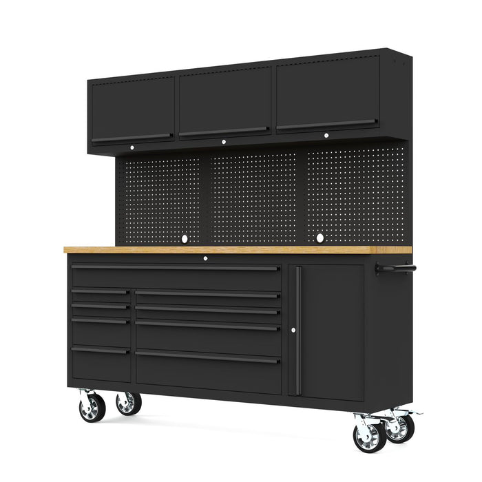 Tool Chest - 1.8m Workbench with Overhead Cabinets - Black